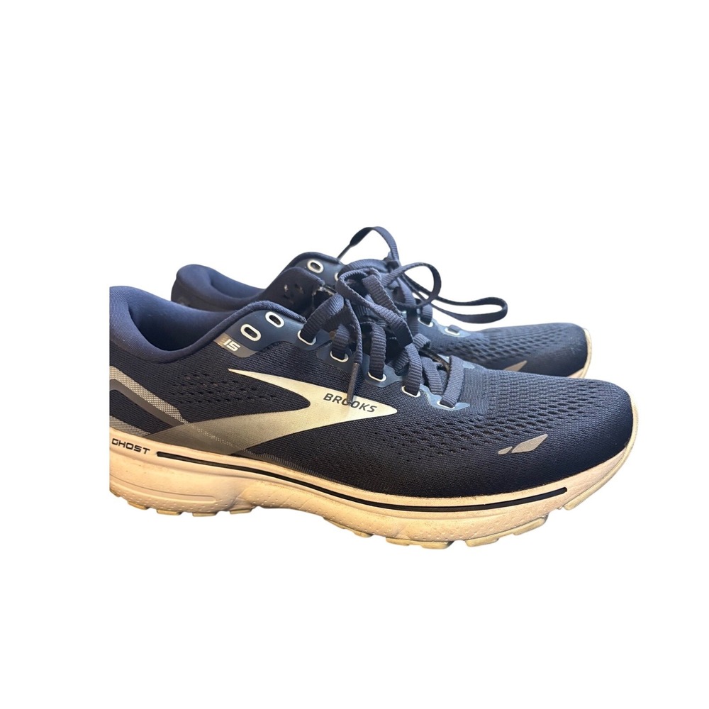 Brooks Ghost 15 Navy Blue White Running Shoes Womens 9 Medium 1203801B450